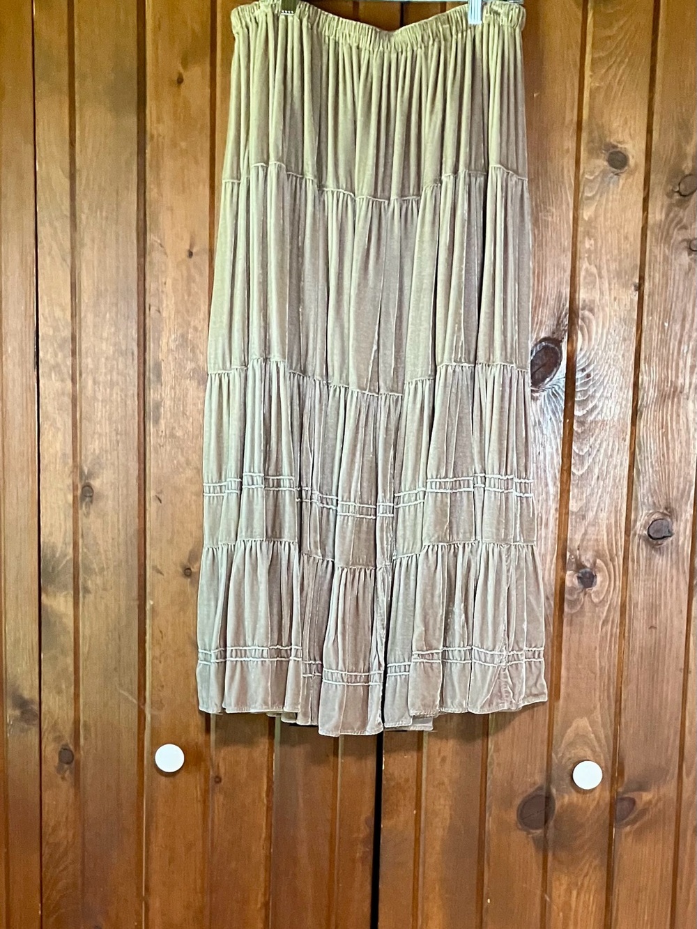 Tiered Midi Skirt in Taupe with Elastic Waist